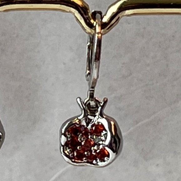 Persephone Greek Goddess Pomegranate Silver Hoop Handmade Earrings Red Zirconia - Picture 4 of 14
